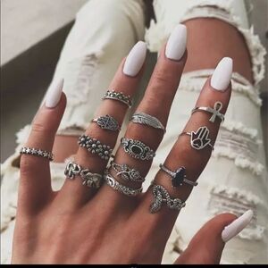 11 PC BOHO RETRO RING SET